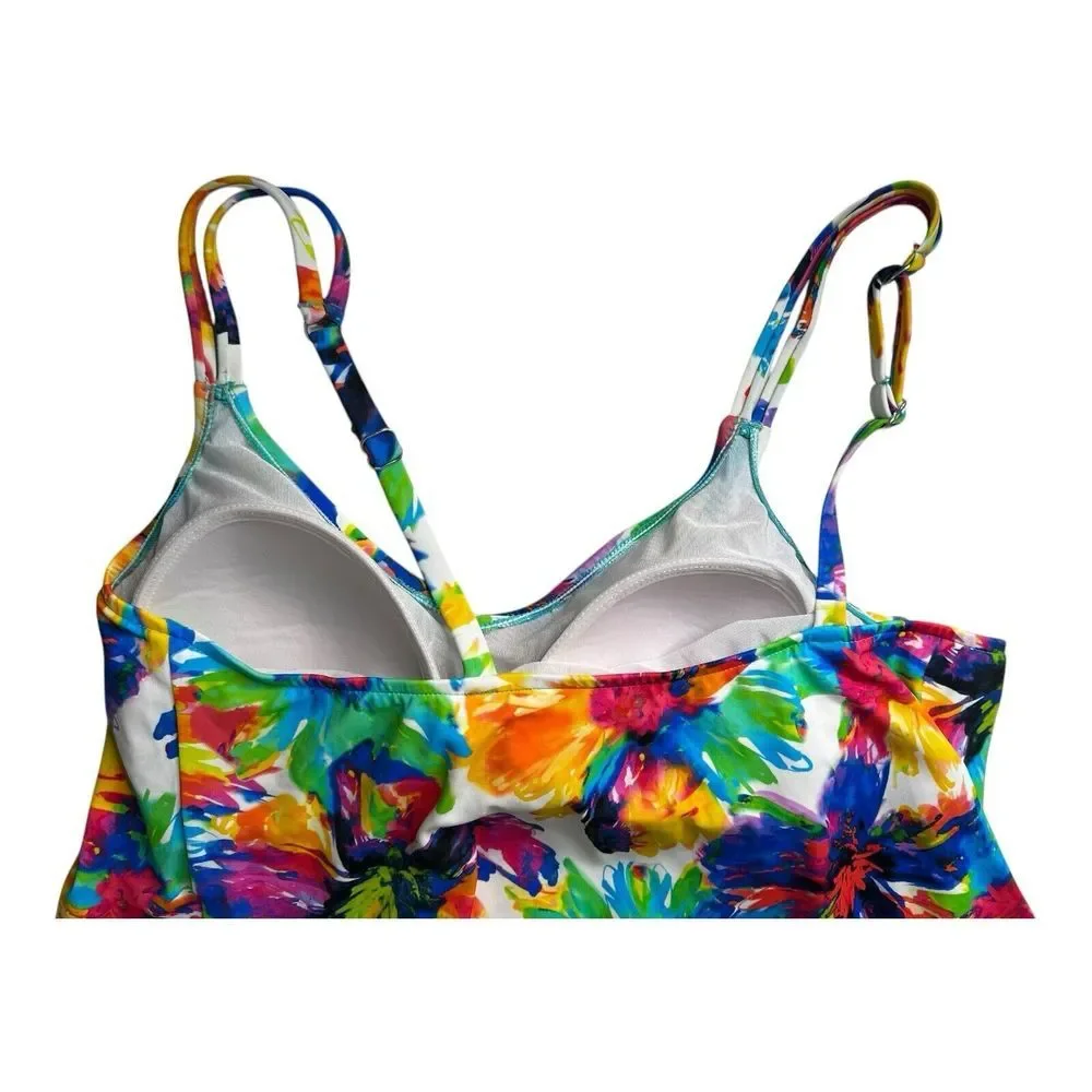 Swim‎ Solutions Women's Triple Tier Printed Tankini Top Swimwear Multi Size 16 - Picture 12 of 14